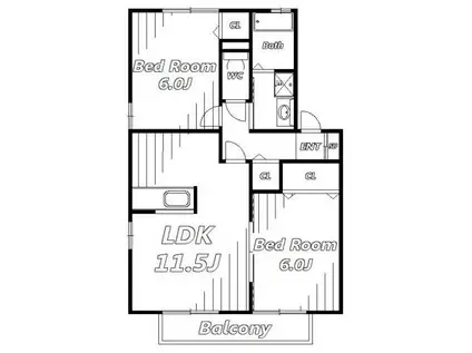 フェニックスEF(2LDK/1階)の間取り写真