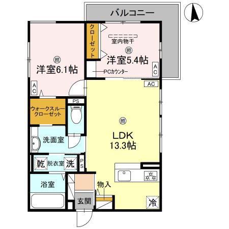 スプランデュール高井田(2LDK/2階)の間取り写真