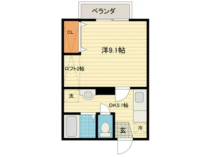 レインボー(1DK/1階)の間取り写真