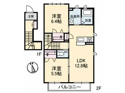 シャーメゾンはなみずき A棟(2LDK/2階)の間取り写真