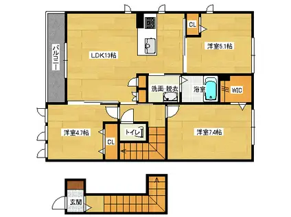 カーサソレアードB(3LDK/2階)の間取り写真