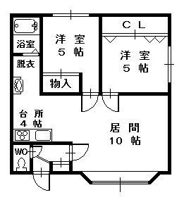 ヴィラハッピネスB(2LDK/2階)の間取り写真