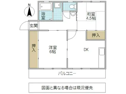 矢代ハイツ(2DK/2階)の間取り写真