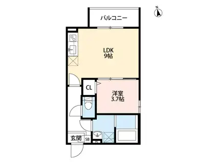 リュクスシティー武庫川(1LDK/3階)の間取り写真