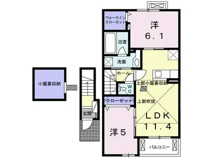 プルメリアII(2LDK/2階)の間取り写真