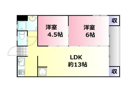 中尾ビル(2LDK/1階)の間取り写真