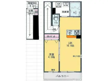 AVION西国(1LDK/2階)の間取り写真