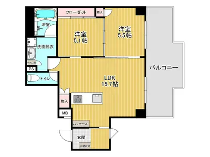 シャトー橿原(2LDK/3階)の間取り写真