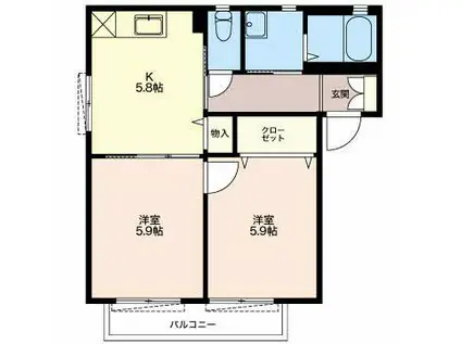 ワイハイツ東名 C(2K/1階)の間取り写真