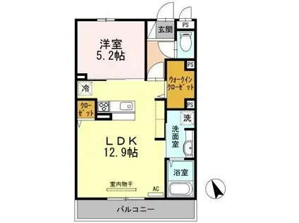 ステラコートI(1LDK/1階)の間取り写真