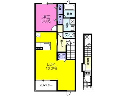 BEL QUARTETTO I(1LDK/2階)の間取り写真