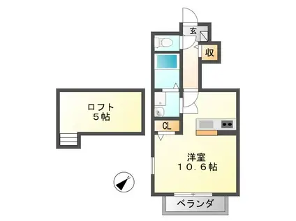 フラナテラス(ワンルーム/1階)の間取り写真