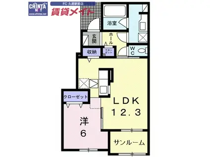 エトワール藤方III(1LDK/1階)の間取り写真