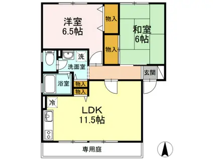 ハイカムール花尻A棟(2LDK/1階)の間取り写真