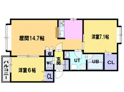 イーストアベニュー(2LDK/2階)の間取り写真
