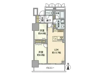 プレミストタワー靱本町(2LDK/3階)の間取り写真