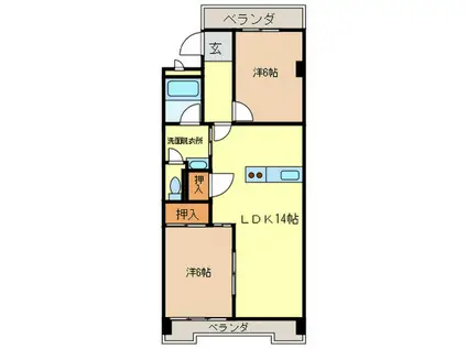 笠東ハイツ(2LDK/3階)の間取り写真