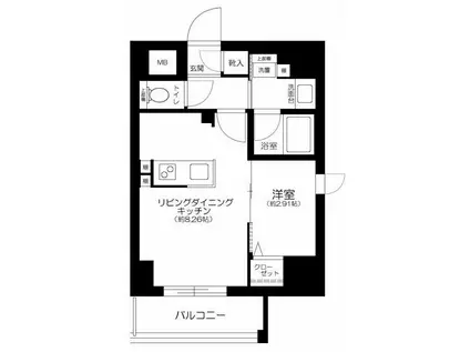 GRANSITE千代田水道橋(1LDK/3階)の間取り写真