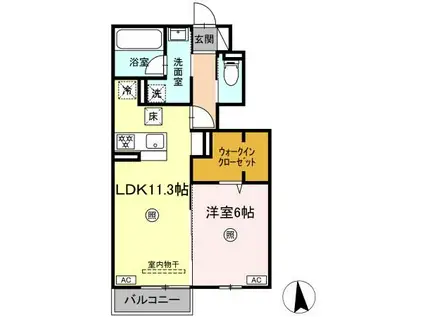 ラクードシャC(1LDK/1階)の間取り写真