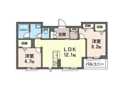 カーサリモーネ B(2LDK/3階)の間取り写真