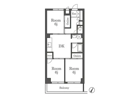 野田部ビル(3DK/2階)の間取り写真