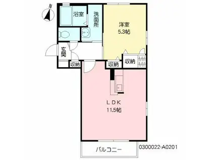 ハーティストK A棟(1LDK/2階)の間取り写真