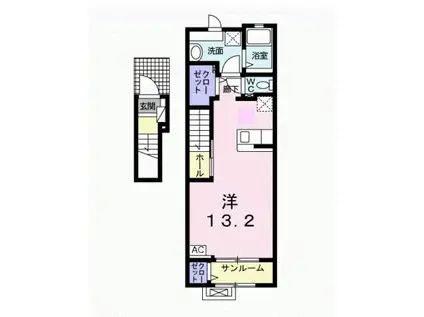 ビー ホームII(ワンルーム/2階)の間取り写真