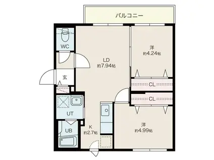 ラ・ヴィータ澄川II(2LDK/4階)の間取り写真