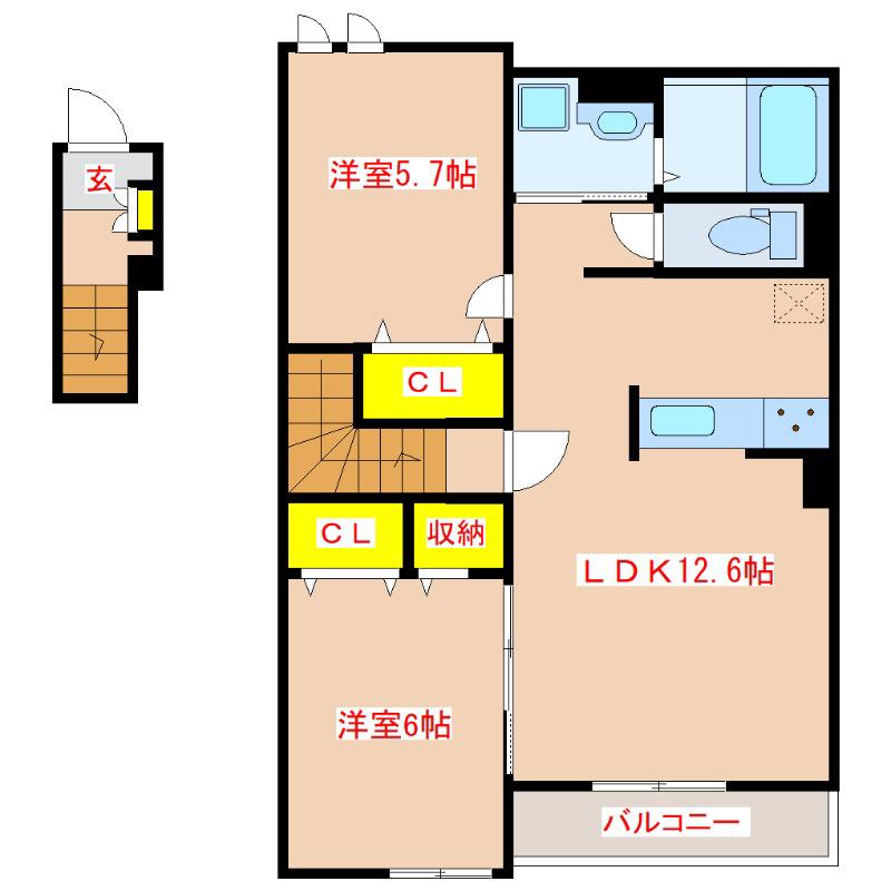 コンフォールII(2LDK/2階)の間取り写真