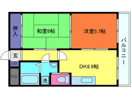 サンパレス六甲(2DK/4階)の間取り写真