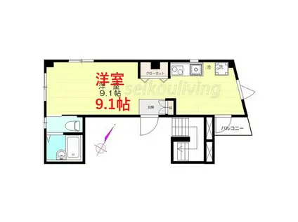 クオン旗の台平(ワンルーム/3階)の間取り写真