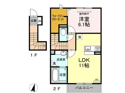 リヴェール(1LDK/2階)の間取り写真