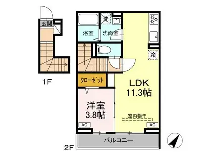 レーヴェ東戸倉I(1LDK/2階)の間取り写真