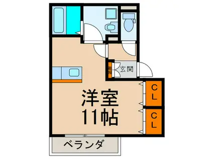 シルクコートC棟(ワンルーム/2階)の間取り写真