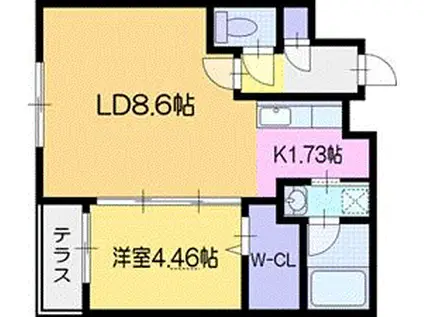 ヴァンテール野幌駅前(1LDK/1階)の間取り写真