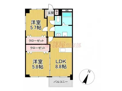 クレスト大善寺(2LDK/2階)の間取り写真