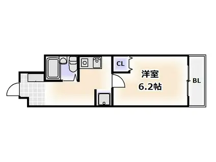 メロディーハイム夕陽丘(1K/2階)の間取り写真