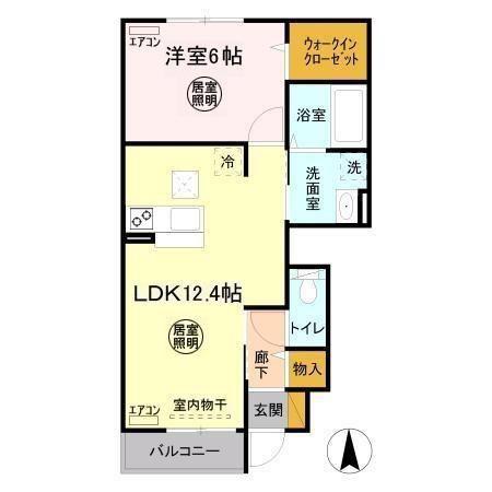 ティアラ D(1LDK/1階)の間取り写真