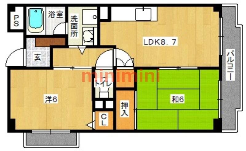 エスポワール新中条(2LDK/1階)の間取り写真