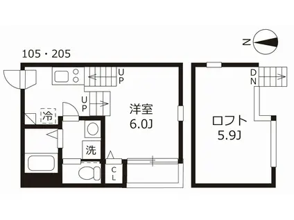 ハーモニーテラス志賀町V(1K/1階)の間取り写真