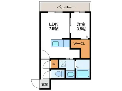 PALAZZO7/8 パラッツォ7/8(1DK/2階)の間取り写真