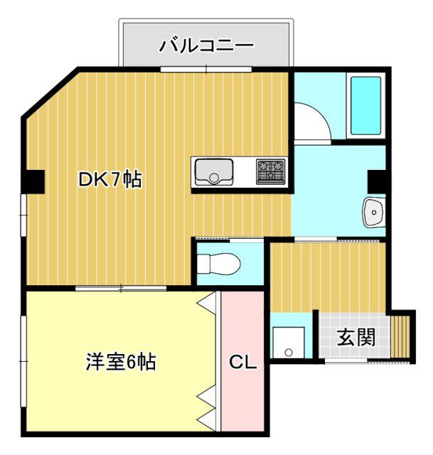リ・ポーズ21(1DK/4階)の間取り写真