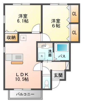 アーバンコア長者(2LDK/1階)の間取り写真