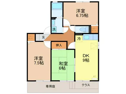 パレーシャルラフォーレ(3DK/1階)の間取り写真