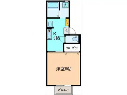 プレジール・アミ(1K/2階)の間取り写真