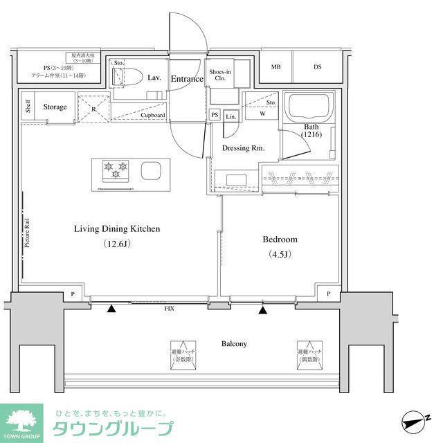 ザ・パークハビオ北千住(1LDK/12階)の間取り写真
