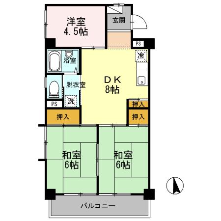 パークサイド杉浦2(3DK/2階)の間取り写真