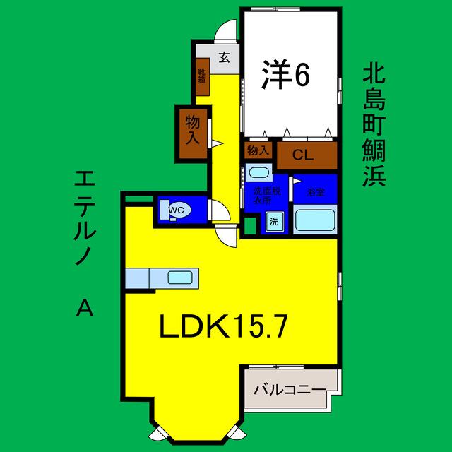 エテルノ A(1LDK/1階)の間取り写真