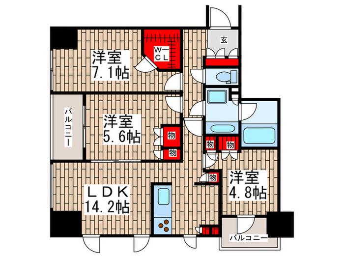 コンフォリア大宮(3LDK/4階)の間取り写真