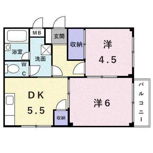エルディムナカタ(2DK/2階)の間取り写真